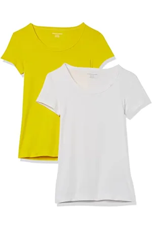 Amazon Damen T-Shirt mit Flügelärmeln und U-Ausschnitt in schmaler Passform, 2er-Pack, , XS