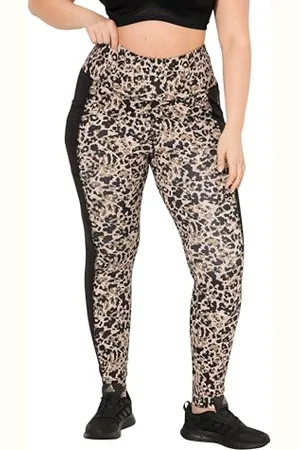 Ulla Popken Damen große Größen Übergrößen Plus Size Sport-Leggings, Leomuster, schnelltrocknend, recycelt