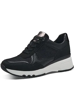 Marco Tozzi Damen Wedge Sneaker Keilabsatz mit Schnürsenkeln und Reißverschluss, Schwarz , 40