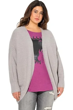 Ulla Popken Damen Strickjacke, Egg-Shape, Wollanteil, Offene Form, , 54-56 EU