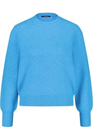 Taifun Damen Pullover aus Struktur-Strick Ballonärmel, Langarm, Strickbündchen unifarben 40