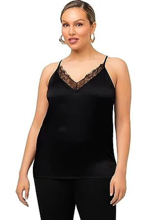 Ulla Popken Damen Top mit Spitze am Ausschnitt T-Shirt, , 42-44