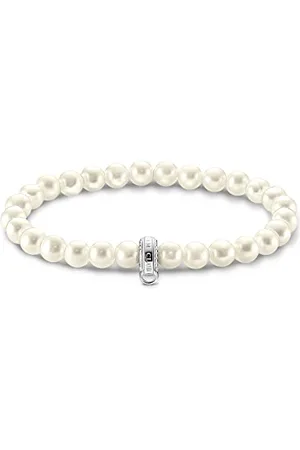Thomas Sabo Damen Charm-Perlenarmband , mit schimmernden Süßwasserzuchtperlen, 925 Sterlingsilber, Länge: 15 cm, X0284-082-14-L15