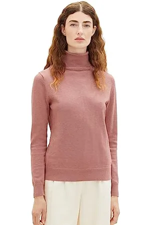 TOM TAILOR Damen 1037746 Basic Pullover mit Rollkragen, 33157-fading Rose Melange, XXL