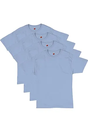 Hanes Essentials Herren T-Shirt Pack, Herren Kurzarm Tees, Crewneck Baumwolle T-Shirts für Männer, Vorteilspack, Hellblau - 4er-Pack, Klein