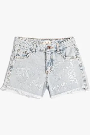 Koton Girls Jean Shorts Pockets Printed Cotton - Slim Fit
