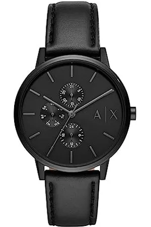 Armani Exchange Uhr für Herren , QuarzMultifunktionswerk, 42mm Schwarzes Edelstahlgehäuse mit Lederarmband, AX2719