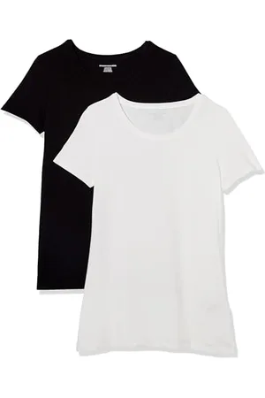 Amazon Damen Kurzärmeliges T-Shirt mit Rundhalsausschnitt, Klassischer Schnitt, 2er-Pack, , XS