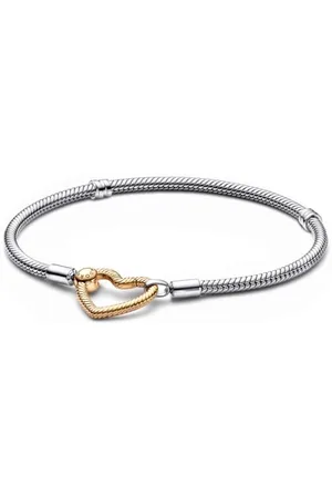 PANDORA Moments Herzverschluss Schlangen-Gliederarmband aus Sterling-Silber und 14 Karat vergoldeter Metalllegierung - kompatibel Moments Armbänder - Größe: 19cm