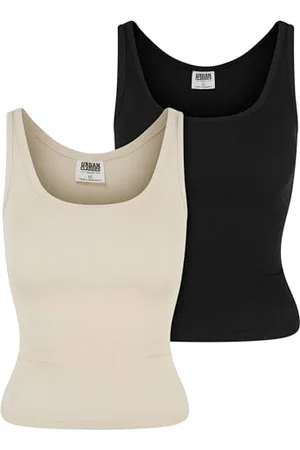 Urban classics Damen Top Ladies Organic Basic Rib Top 2-Pack, 2er Pack Tank Top für Frauen, Regular Fit, , XL