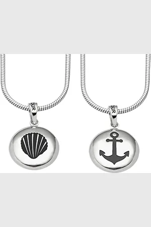 DUR Schmuck Anhänger ANKER/MUSCHEL Ellipse, dunkel rhodiniert, Silber 925/- (P4135) beidseitig tragbar