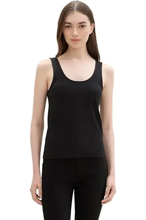 TOM TAILOR Damen Basic Tanktop mit Ripp, deep black, XXL