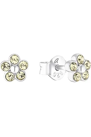 Amor Ohrstecker 925 Sterling Silber Mädchen Kinder Ohrschmuck, mit Kristallglas, 0,5 cm, Silber, Blume, Kommt in Schmuck Geschenk Box, 2036521