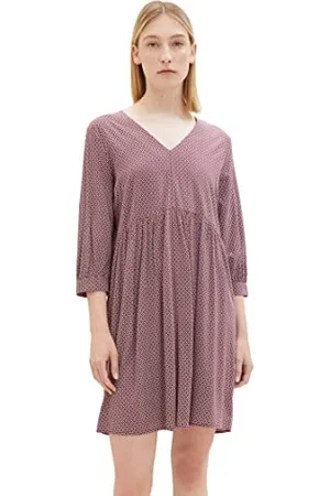 TOM TAILOR Damen 1037933 Kleid mit V-Ausschnitt, 33767-burgundy Geometrical Design, 44