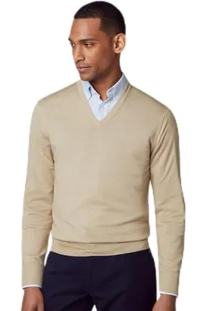 Hackett Herren GMD Merino Silk V NCK Pullover, Brown (Taupe Beige), XS