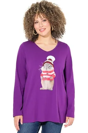 Ulla Popken Damen große Größen Übergrößen Plus Size Weihnachtsshirt, Eichhörnchen, V-Ausschnitt, Langarm