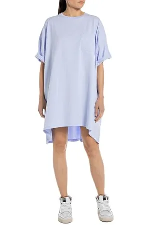Replay Damen Kleid Kurzarm aus Baumwolle, (Violett), L