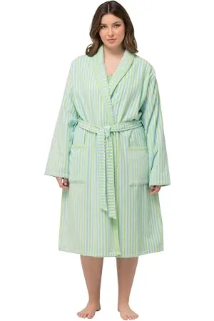 Ulla Popken Damen Bathrobe, Terry, Stripes Bademantel, , 46-48