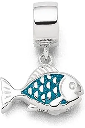 DUR Einzel Charm-Anhänger Fisch für Damen aus 925er Sterling-Silber mit Steinsand in der Farbe , Maße: 1,5x1,4 cm, F298
