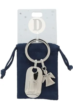 Depesche 11800-005 Silberner Schlüsselanhänger mit Buchstabe D und Schutzengel, Zinklegierung, inkl. farbigem Samtbeutel