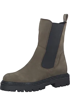 Marco Tozzi Damen Chelsea Boots aus Leder Flach, Grün (Olive Nub. C.), 38