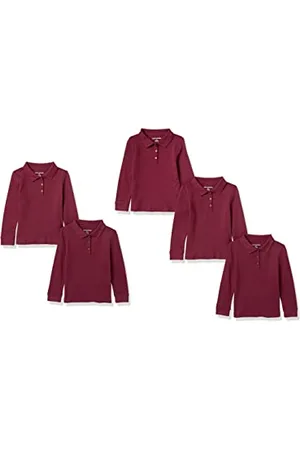 Amazon Mädchen Langärmelige Interlock-Poloshirts, 5er-Pack, , 6-7 Jahre