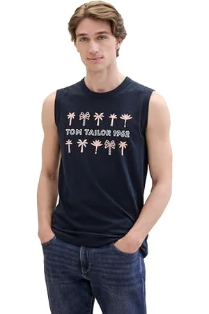 TOM TAILOR Herren Basic Tanktop mit Print, sky captain blue, S