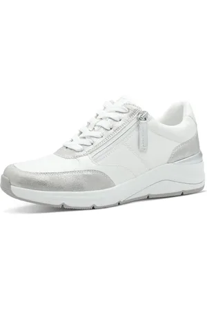 Jana Damen Sneaker flach mit Reißverschluss Vegan, Silber (White/Silver), 37 EU