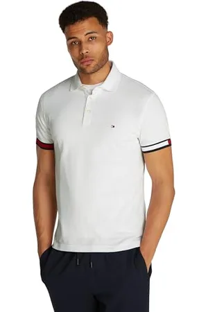 Tommy Hilfiger Herren Poloshirt Kurzarm Flag Cuff Slim Fit, Weiß (White), XXL