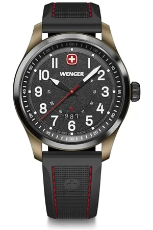 Wenger Herren Armbanduhr Terragraph, Ø 43 mm, Swiss Made, Analog Quarz, Wasserdicht bis 100 m, Silikon-Armband, Schwarz, 01.0541.124