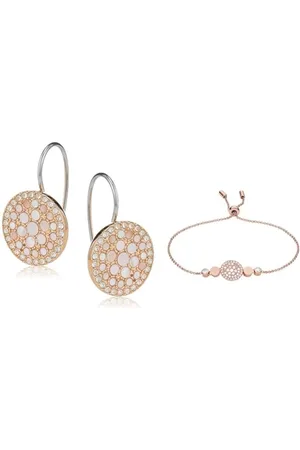 Fossil Ohrringe Für Frauen, 1,27 Cm Rose Gold Edelstahl-Ohrringe, JF01737791 & Armband Für Frauen Mop, Min. Innenlänge: 165mm Rose Gold Edelstahlarmband, JF02905791