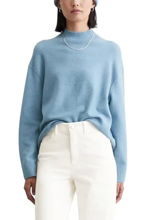Marc O’ Polo Marc OߴPolo Denim Damen Strickpullover mit Stehkragen elegant, Blau (Medium Blue Melange 01), M