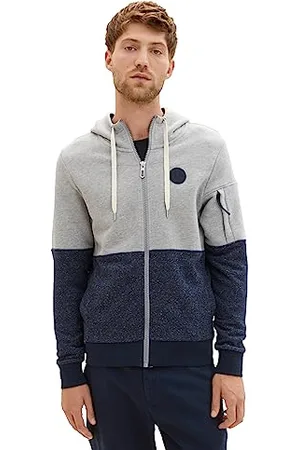 TOM TAILOR Herren 1037759 Colorblock Hoodie Sweatjacke, 12035-Grey Heather Melange, XXL