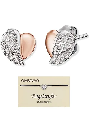 Engelsrufer Set Damen Ohrstecker Herzflügel aus Sterling Silber, Zirkonia, Steckverschluss inkl. Armband Herzflügel aus Edelstahl, Größenverstellbar, SET ERE-LILHEARTWING-BI + ERJC-HEARTWING