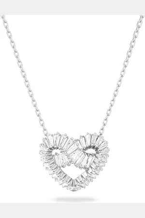 Swarovski Matrix Halskette, Weiße und Rhodinierte Damenhalskette mit Anhänger in Herzform und Strahlenden Kristallen