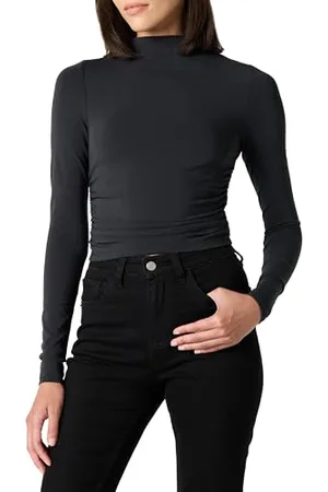 THE DROP Ebony Mock Neck Long Sleeve Top Shirts, , XXS