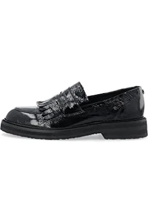 Cashott Damen CASBETTY 61250633 Loafer w. Fringes Patent Leather Mokassin, Black, 41 EU