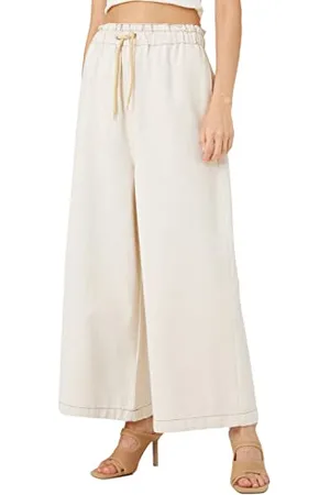 Koton Women Elastic Waist Denim Trousers Crop Wide Leg - Sandra Jean