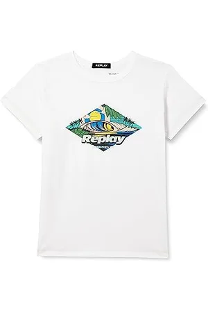 Replay Jungen T-Shirt Kurzarm mit Tiger Print, (Weiß), 6 Jahre