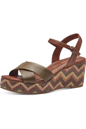 Marco Tozzi Damen Sandalen mit Keilabsatz mit Verstellbarem Riemen Bequem, Grün , 39 EU
