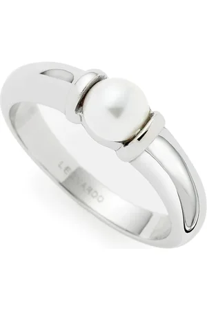 Leonardo Leonardo Jewels Ring Almina, Band-Ring aus Edelstahl, Gr. 17 (53), silberfarben, weißer Perlen-Cabochon, Damen Schmuck Geschenk, 023538