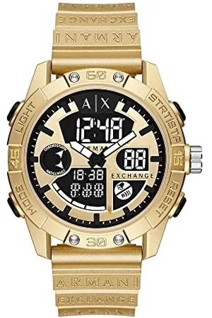Armani Exchange Herrenuhr , AnaDigi Uhrwerk, 46MM Gold ABS Gehäuse mit Polyurethan Armband, AX2966