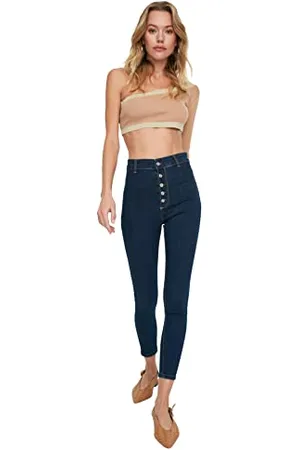 Trendyol Damen Jegging on the Light Front Jeans, Marineblau, 34 EU