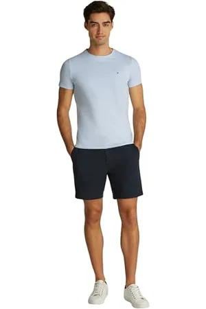 Tommy Hilfiger Herren T-Shirt Kurzarm Stretch Slim Fit Tee Rundhalsausschnitt, Blau (Breezy Blue), XXL