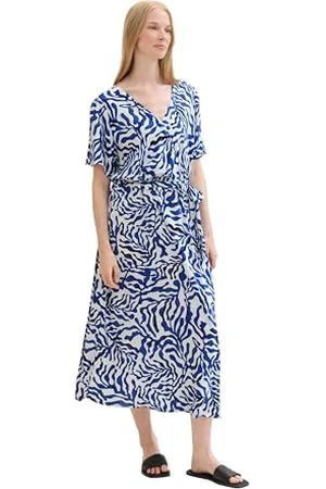 TOM TAILOR Damen Gemustertes Wickelkleid , white cut palmtree, 38