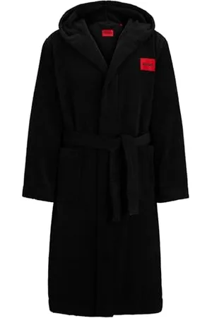 HUGO BOSS Herren Terry Gown Hooded Morgenmantel aus Baumwoll-Terry mit rotem Logo-Label, 1,L