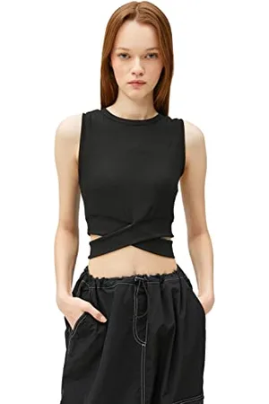 Koton Women Waist Detail Crew Neck Ribbed Crop Tanktop