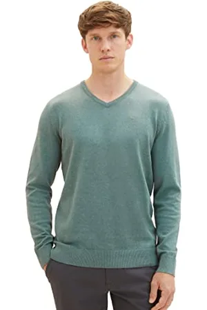 TOM TAILOR Herren 1027665 Basic Strickpullover mit V-Ausschnitt, 32619-green dust Melange, XXL