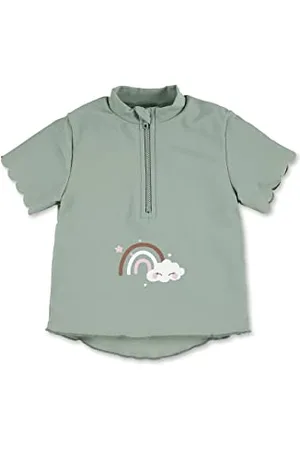 Sterntaler Badeshirt kurzarm Regenbogen - UV-Schutz 50+ Schwimmshirt mit Stehkragen - Mädchen UV Shirt mit Frontreißverschluss und Kinnschutz - Kinder Badebekleidung, steingrün, Größe 92