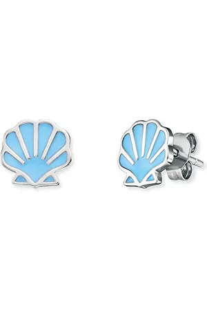 HERZENGEL Mädchen Kinder Ohrstecker Ohrringe aus Sterling Silber mit hellblauer Muschel aus Emaille - Steckverschluss - nickelfrei